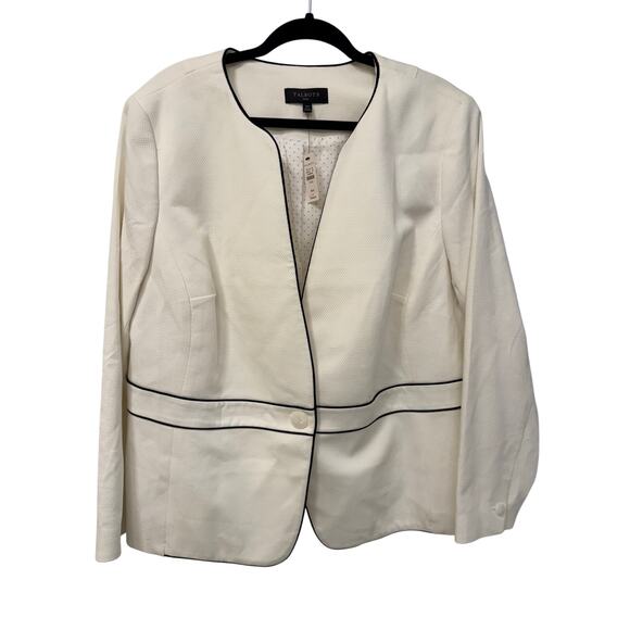 Talbots Dobby Weave Piped One Button White Blazer Career Jacket NWT Size 18W - Picture 2 of 7